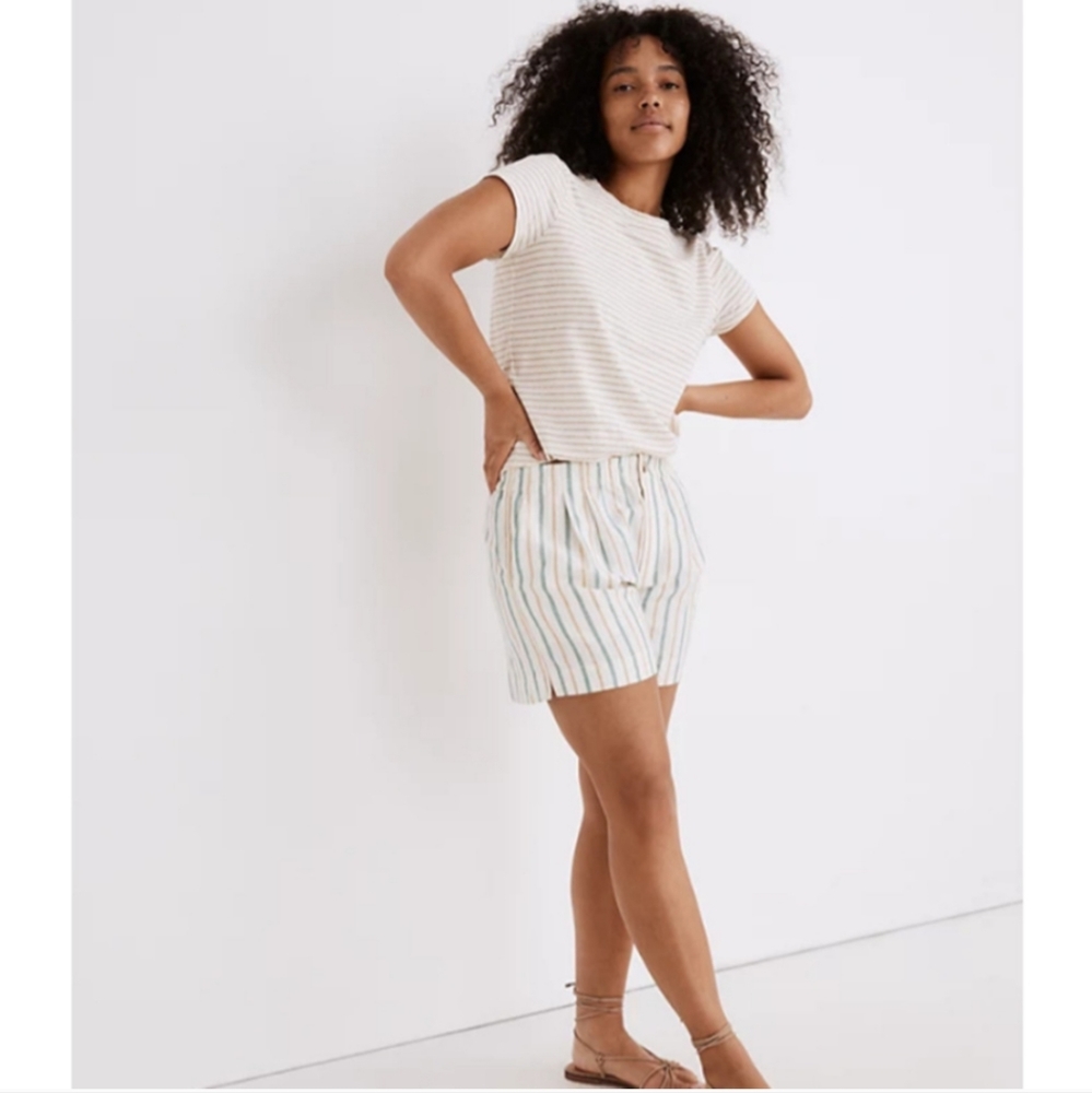 Madewell Linen-Blend Track Shorts in Stripe Size Small